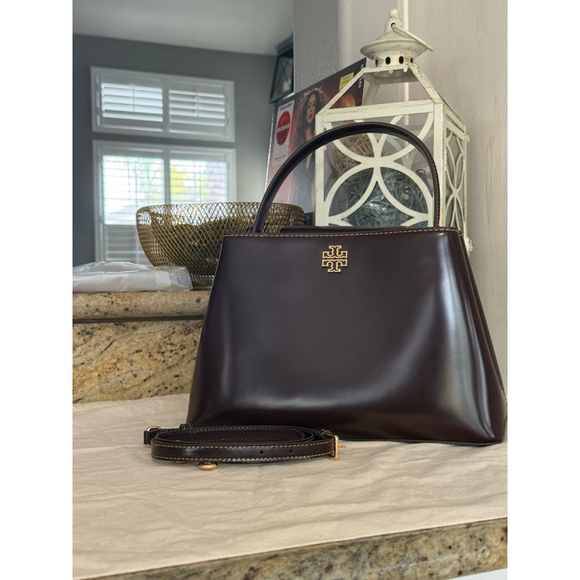 700+! New Women's Tory Burch BRITTEN SMOOTH SATCHEL TEMPRANILLO / Gold - Picture 4 of 14